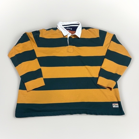 Orvis Other - Orvis Mens XXL Rugby Shirt Long Sleeve Striped Green Yellow Cotton Polo Top